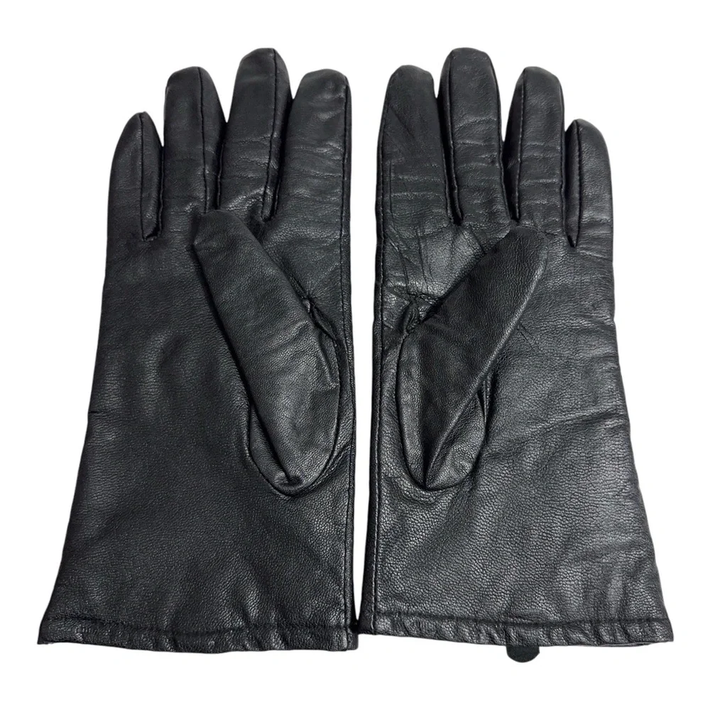 Totes Isotoner Womens Warm Black Leather Gloves Fleece Lined Size 8